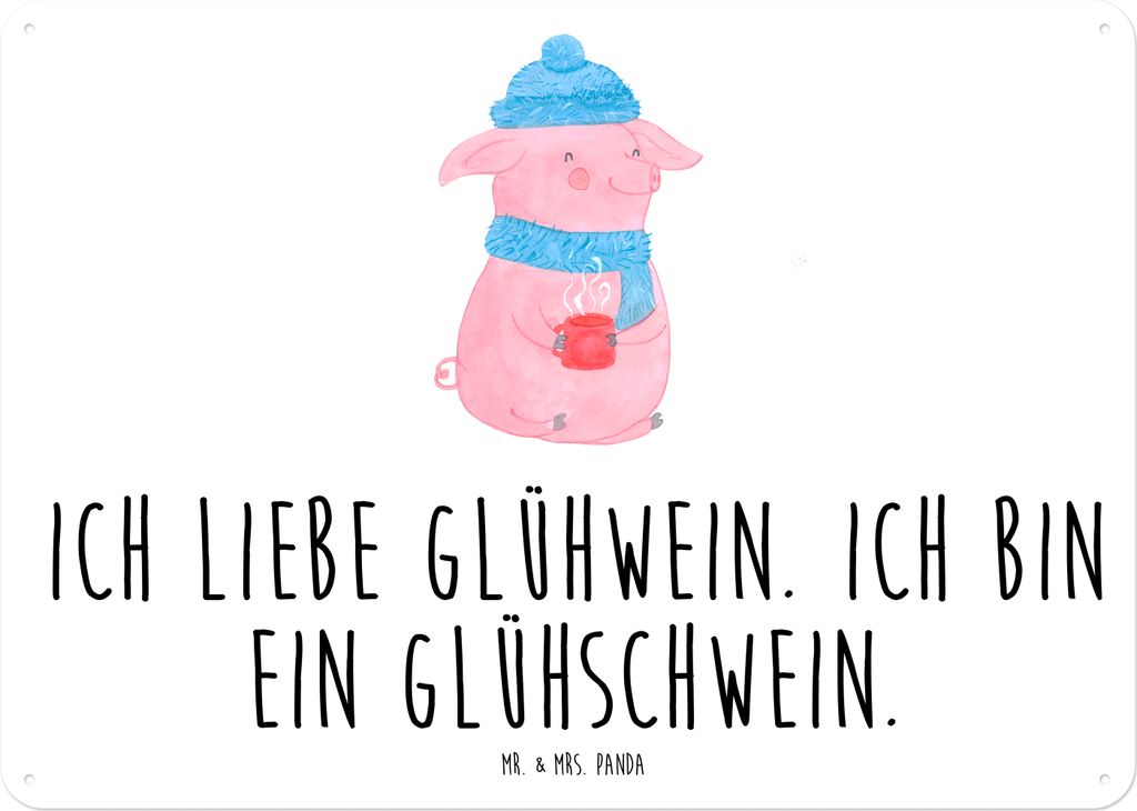 Mr. & Mrs. Panda Wandbild Schwein Glühwein DIN A5 - Weiß - Geschenk, Blechschild, Türschild, Retro, Weihnachten, Punsch, Glühschwein, Weihnacht...