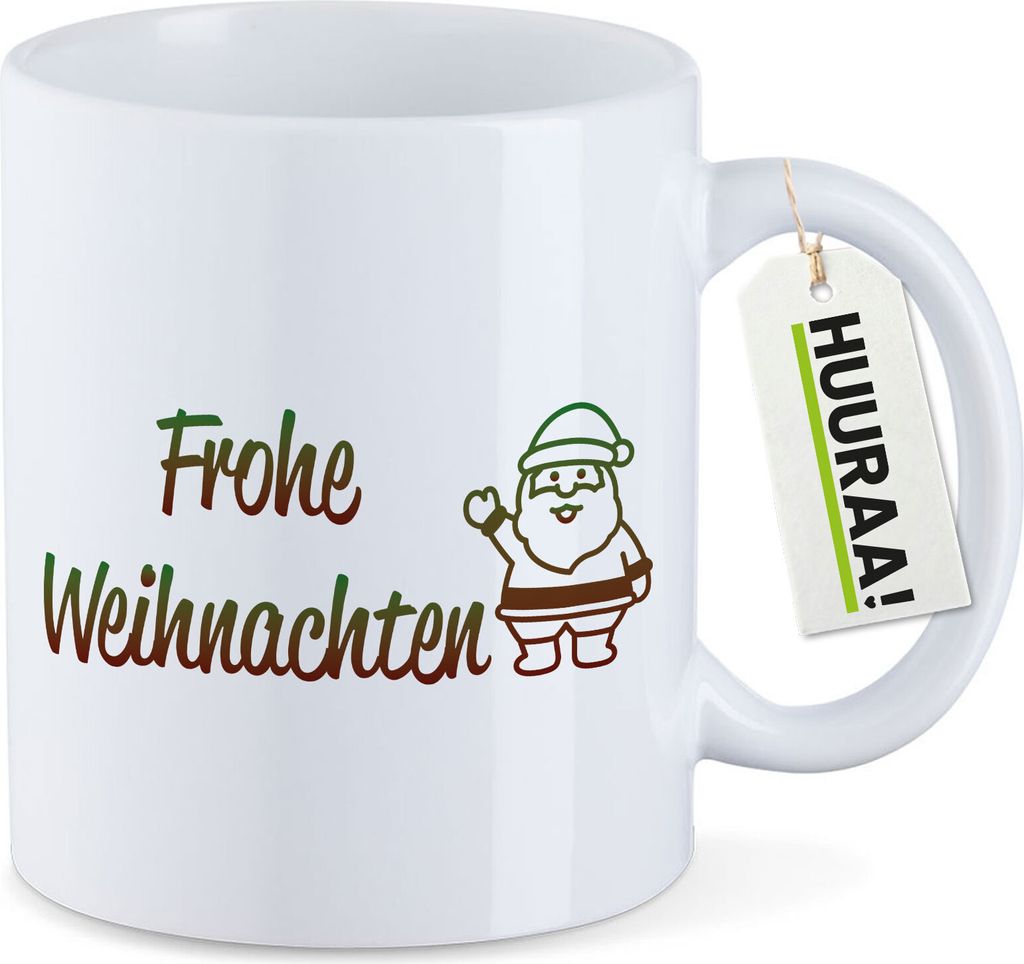 Huuraa Kaffeetasse Frohe Weihnachten Weihnachtsmann 330ml Weiß Keramik Kaffeebecher Geschenkidee