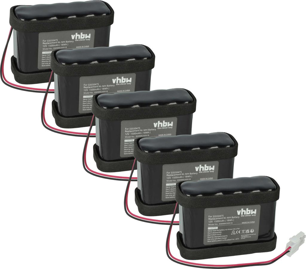 vhbw 5x Akku Ersatz für Ditec Entrematic DAS901BAT1 für Schiebetorantrieb Torantrieb Drehtorantrieb (1500 mAh, 12 V, NiMH)