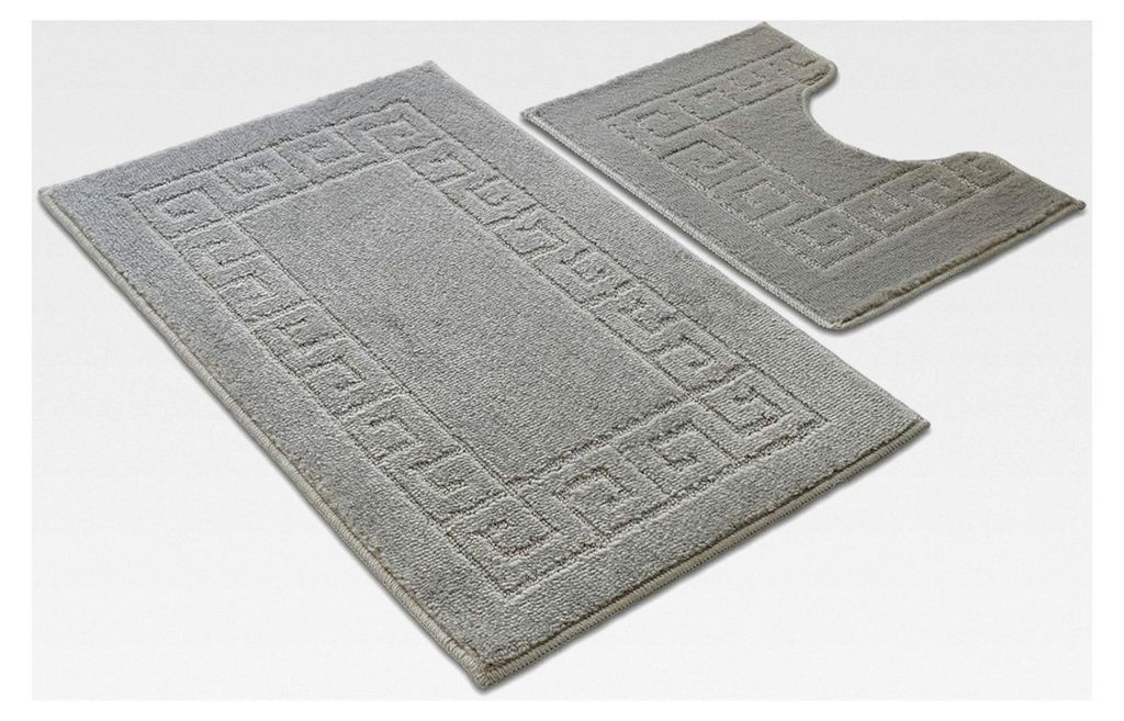 Badematten-Set im griechischen Stil, 2-teilig, rutschfeste Badezimmermatten, Duschvorleger und WC-Vorleger, weich, waschbar, schnell trocknend