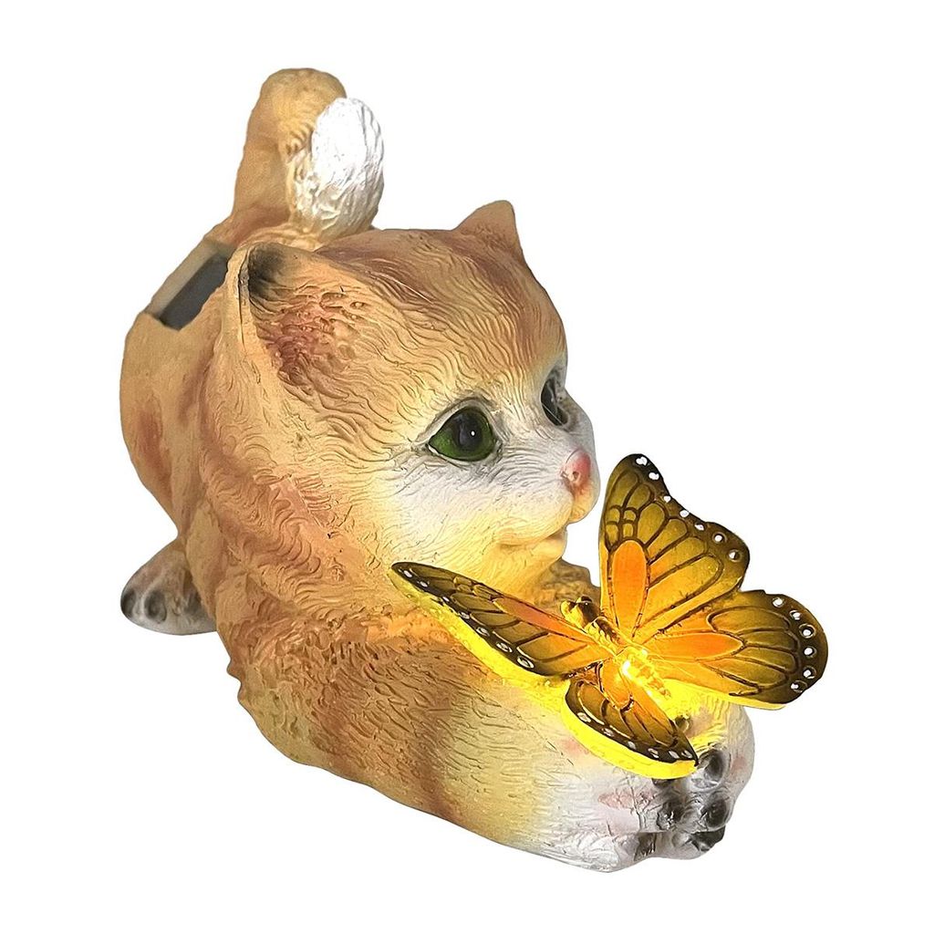 Solar Gartenleuchte Katze Gelb mit 12h Beleuchtung - Dekorative Solarleuchte für Garten Terrasse Balkon IP44 wetterfest 22cm Höhe