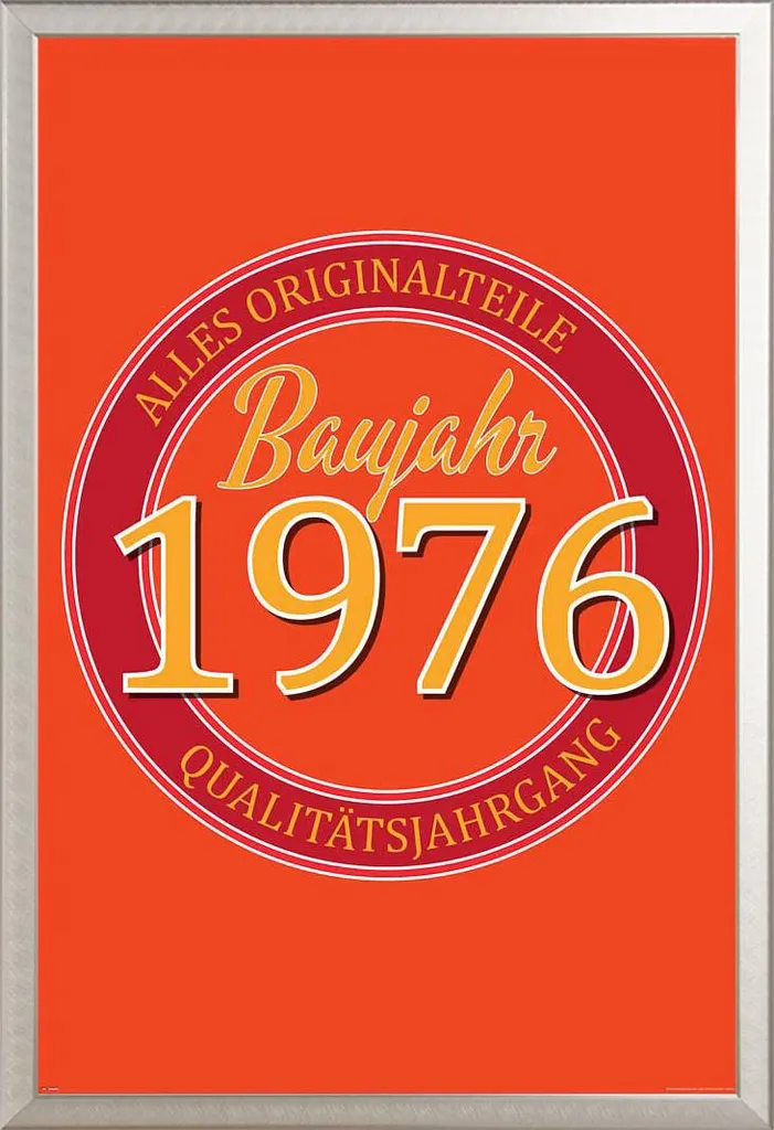 Poster di compleanno - Poster - 1976 - Parti originali + cornice rimovibile, Shinsuke® Maxi alluminio argento, vetro acrilico