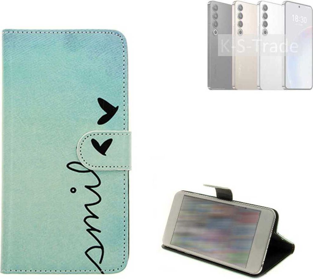 K-S-Trade Schutz Hülle Handy Hülle kompatibel mit Meizu 20 Pro Hülle Handyhülle cover bookstyle Etui Handyhülle “smile“ türkis Standfunktion