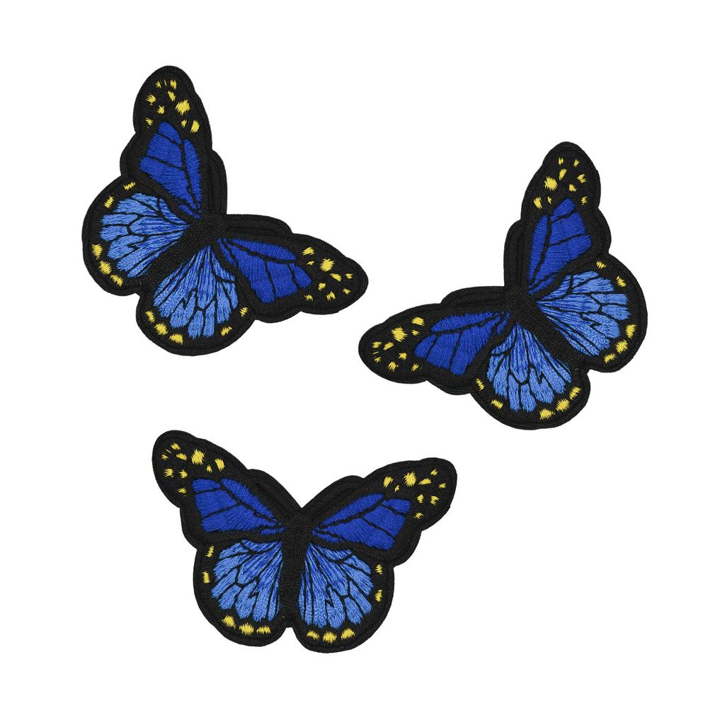 3 Schmetterling Aufbügler – Bestickte Applikationen, 48x70 Mm, Frei Wählbare Farben, Waschbar
