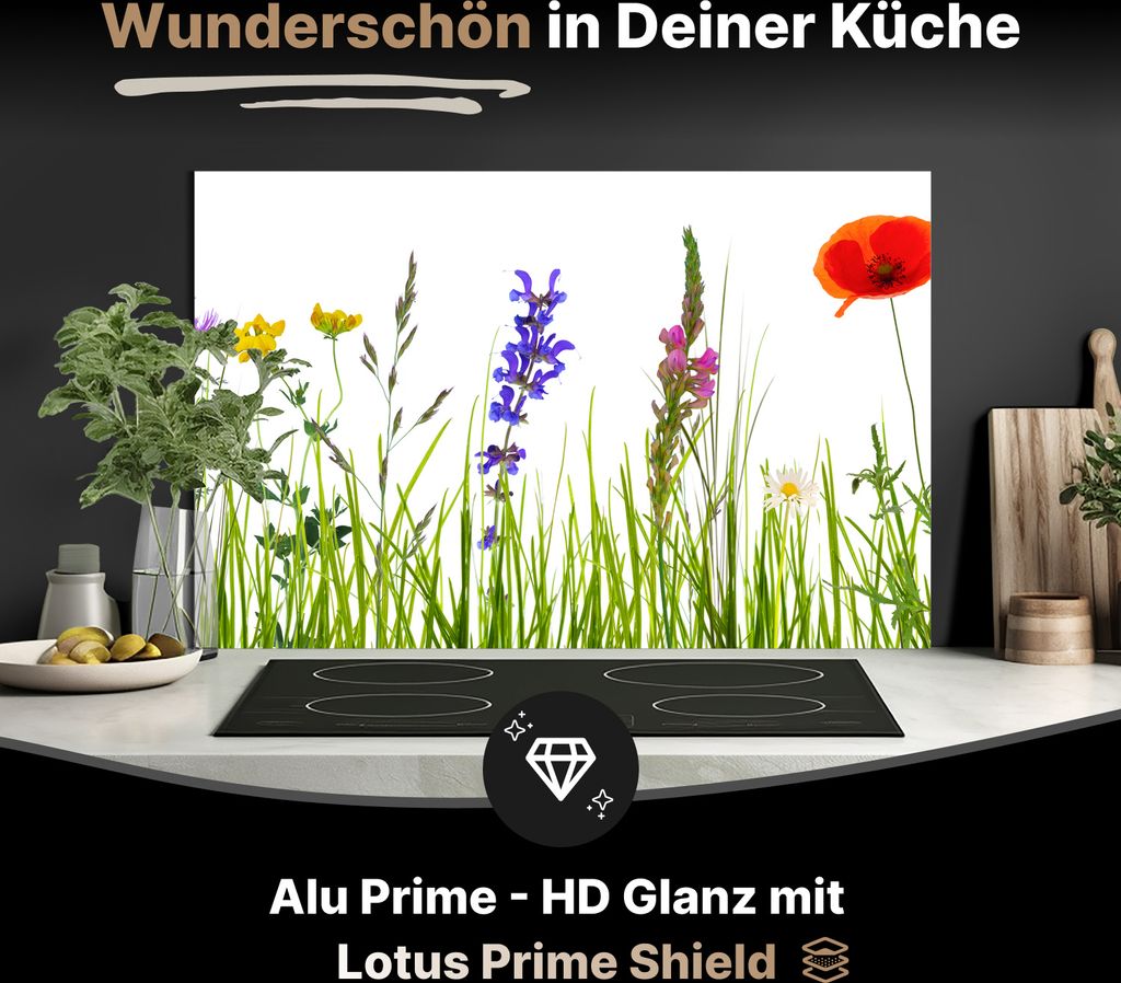 Spritzschutz Küchenrückwand aus Aluminiumverbund Glanz - 3mm - 60x50 cm - Blumenwiese