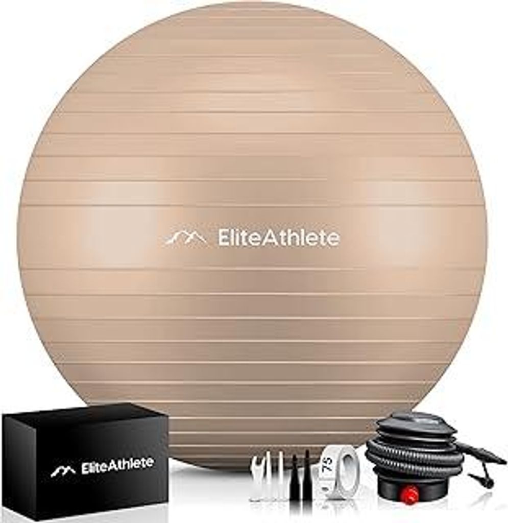 EliteAthlete Gymnastikball Sitzball Büro ergonomisch mit Anti Burst System - Fitness Pilates Schwangerschaft - Schwangerschaftsball Fitnessball Yo...