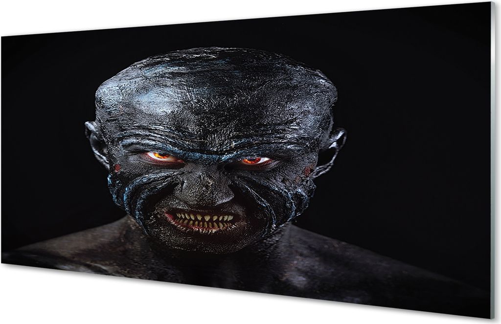 Glasbilder 120x60 Wandkunst Eine schreckliche Glatze Figur mit roten Augen