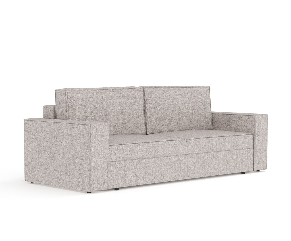 Schlafsofa Livia Interiors Leo 247x99 cm, Sofa mit Schlaffunktion und Bettkasten, 3-Personen Sofa, Sofabett, Webstoff Neve, Hellbraun Farbe