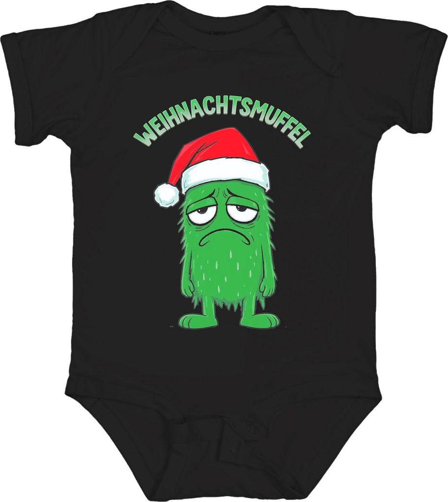 WEIHNACHTSMUFFEL Weihnachtsgeschenk lustig grünes Monster Mütze Unisex Baby Body, Schwarz, 3/6