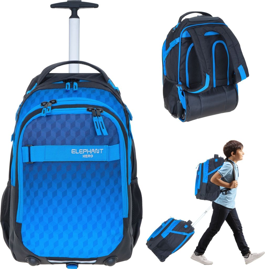 Schultrolley Elephant Hero Signature Trolley Ranzen Schulranzen Trolly Jungen Mädchen Kinder Premium Farbverlauf 12869 Dark Blue Cube (Blau Schwarz)