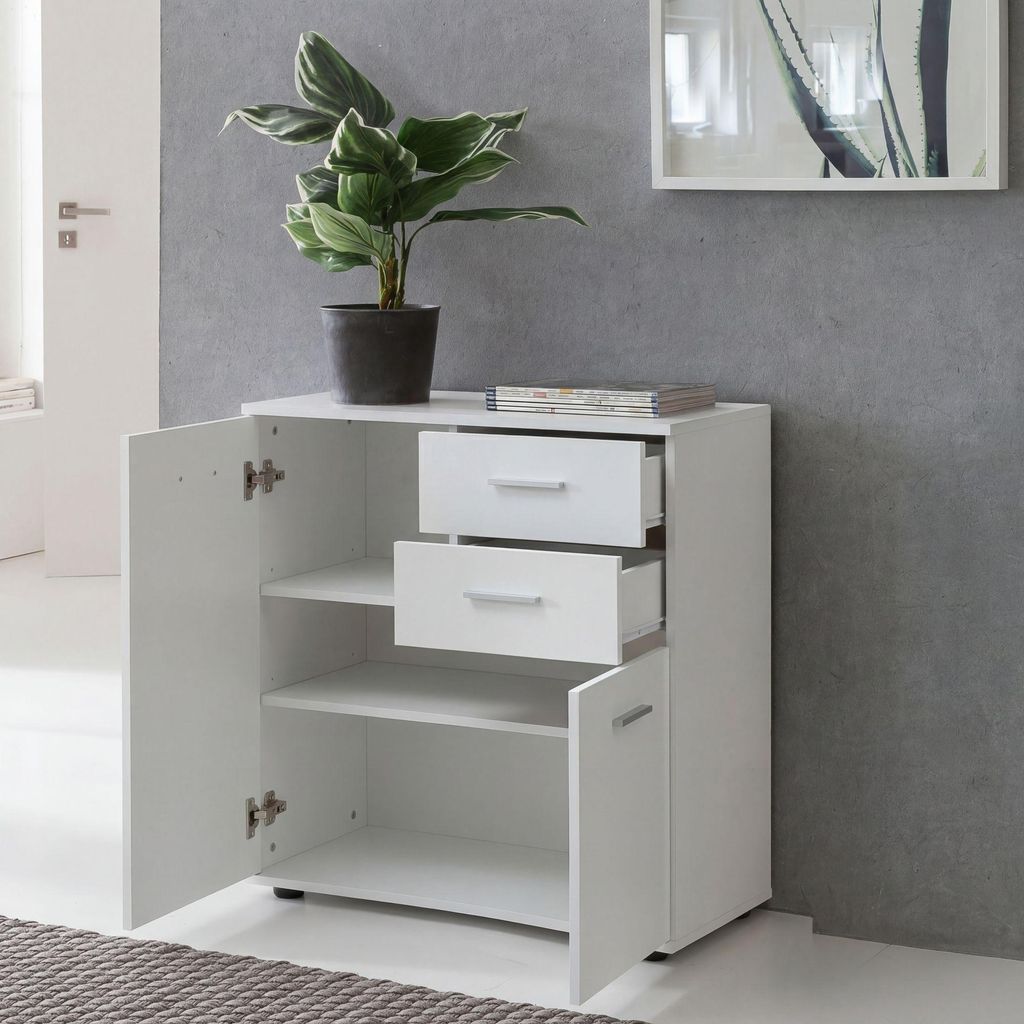 FineBuy Komoda biela s dvierkami a zásuvkami 71 x 78 x 35,5 Obrázok produktu 