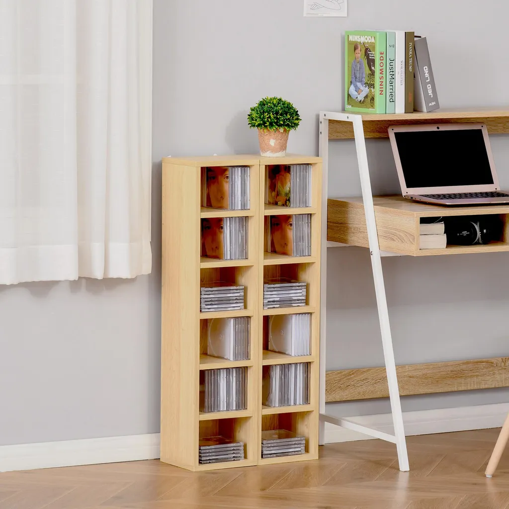 Étagère colonne CD DVD hêtre 12 compartiments - Capacité 160 CD compacte - 9