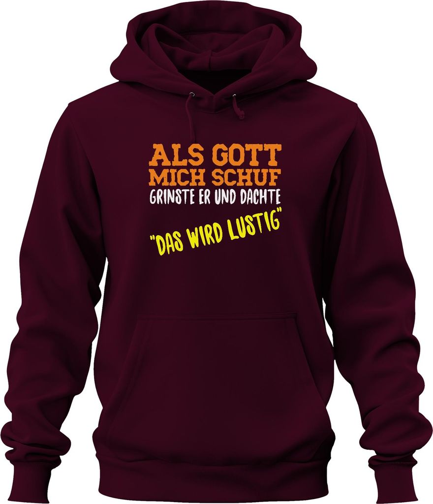Gott grinste als er mich schuf christlicher Humor Sarkasmus Witz Uni Hoodie Kapuzenpullover, Burgundy, XL