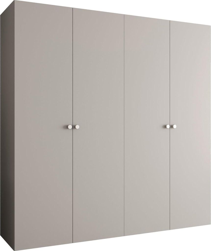 MEBLE KRYSPOL Schrank 200x202x52 cm mit Kleiderstange, 4xTür, PARMA, Kaschmir, Griff Silber