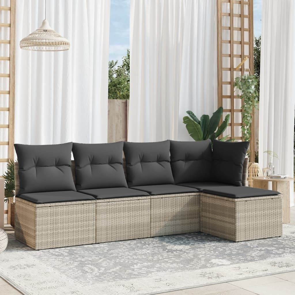 "Rabatt" 5-tlg. Garten-Sofagarnitur - mit sofa - mit Kissen Hellgrau Poly Rattan - Lounge-Dining set CC9653