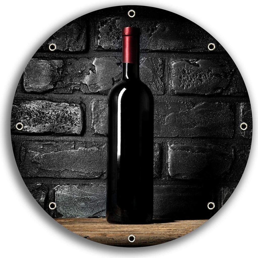 Wallario rundes Outdoor-Poster für Garten oder Balkon, Motiv Rotwein-Flasche am Abend, 30 cm Durchmesser
