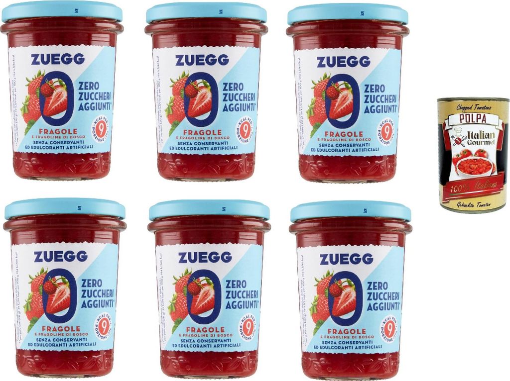 Zuegg Zero Fragole, Erdbeeren Marmelade Jam Ohne Zuckerzusatz,Frei von Konservierungsstoffen 6x 220g Glas + Italian Gourmet Polpa di Pomodoro 400g ...