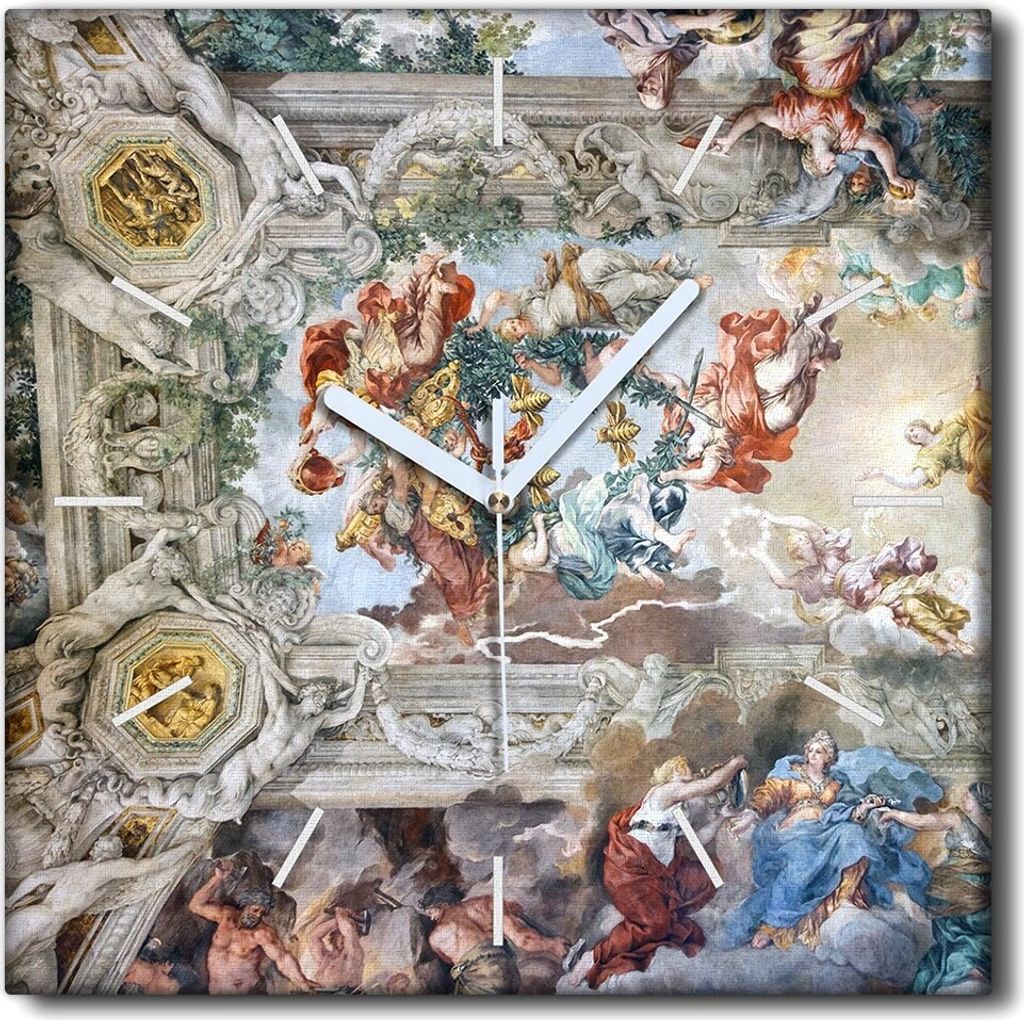 Coloray Uhr auf Leinwand 30x30 cm Wand Uhr Dekoration Wohnzimmer Segeltuch weiße Zeiger -Barockfresko Italien