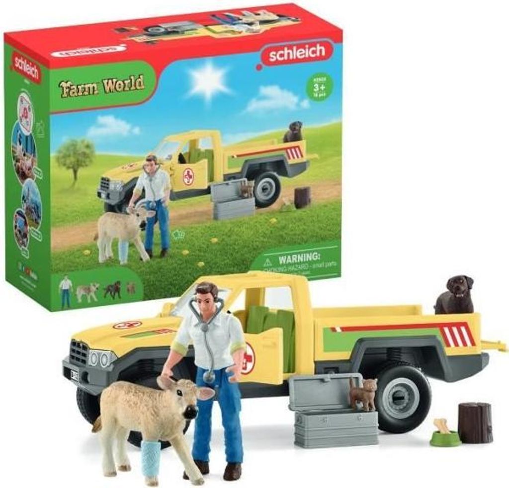 Tierarztkoffer Bauernhof SCHLEICH 42503, 12 Teile, Mit Tieren, Fahrzeug und Tierarztfigur, Farm World, Ab 7 Jahren