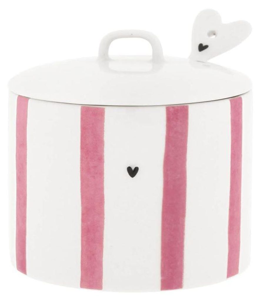 Zuckerdose Rose Big Stripe Streifen weiß rosa aus Keramik Bastion Collections
