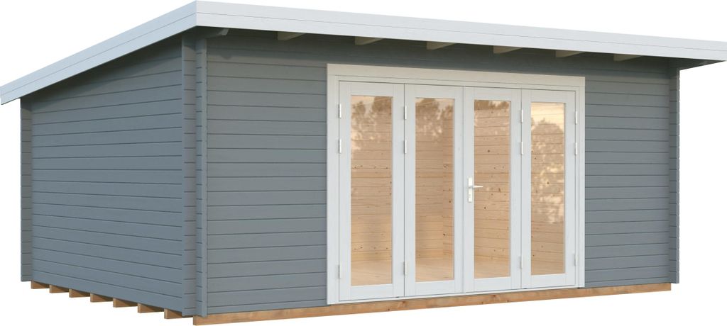 Palmako Gartenhaus Lea 19,4 m² - 44 mm hellgrau/weiß lackiert