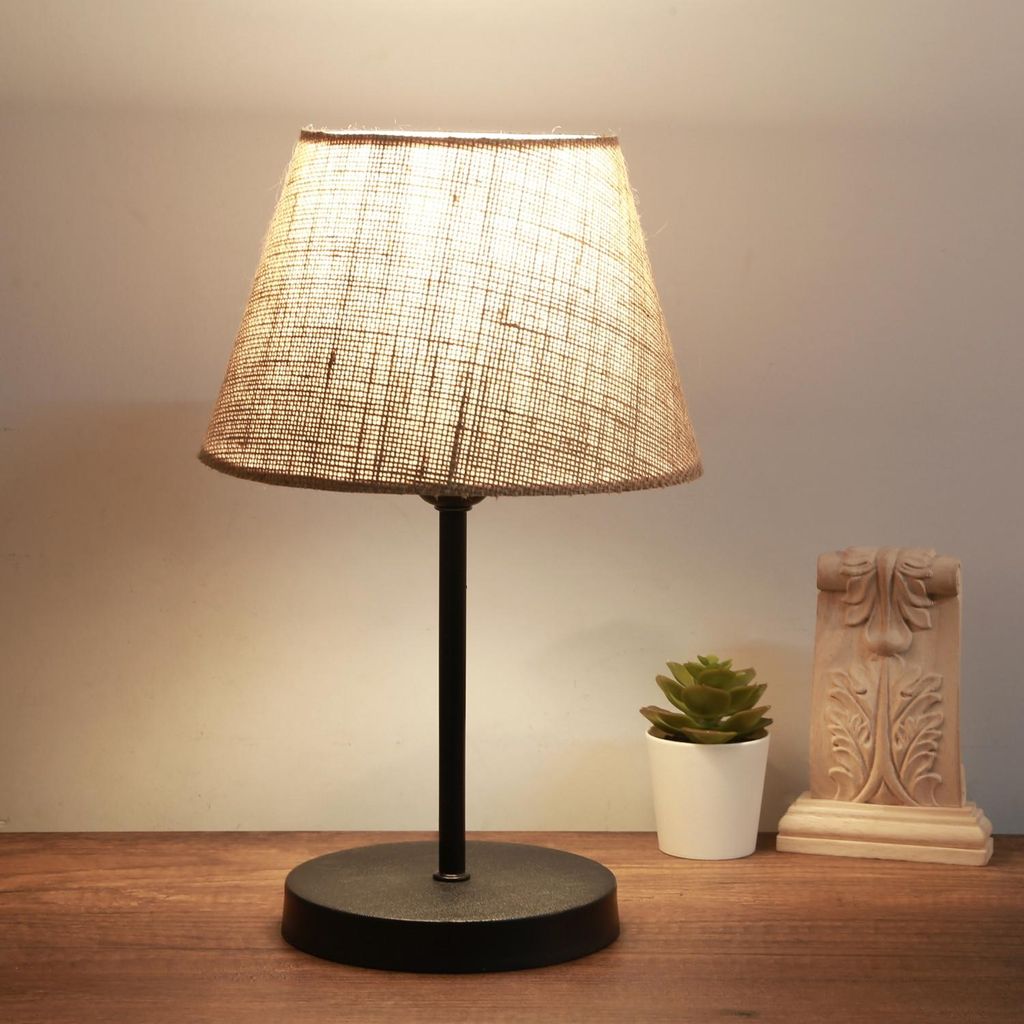 Opviq, Hochwertige Tischlampe aus 100% Metall, Jute-Kappe, Kunststoffbasis, Höhe: 36 cm, Kappenmaß: 22 x 14 cm, Kabel: 150 cm, E27 Fassung, Max 4...