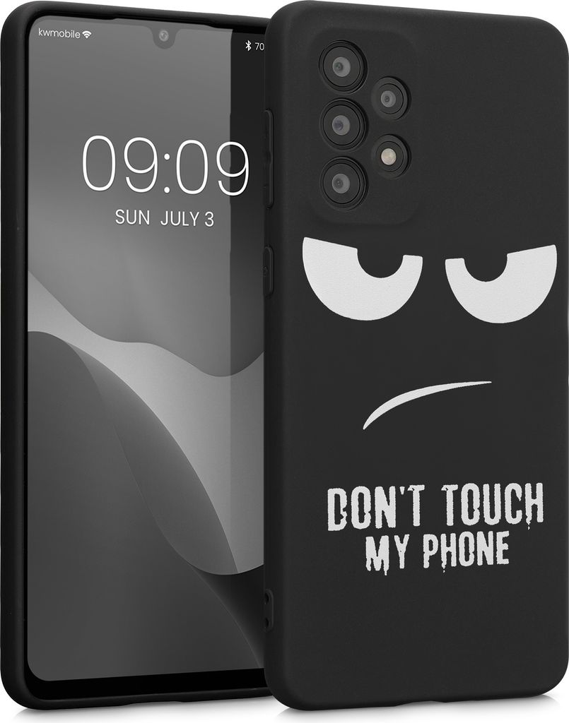 kwmobile Hülle kompatibel mit Samsung Galaxy A33 5G - Handyhülle Silikon Case - Don't touch my Phone Weiß Schwarz
