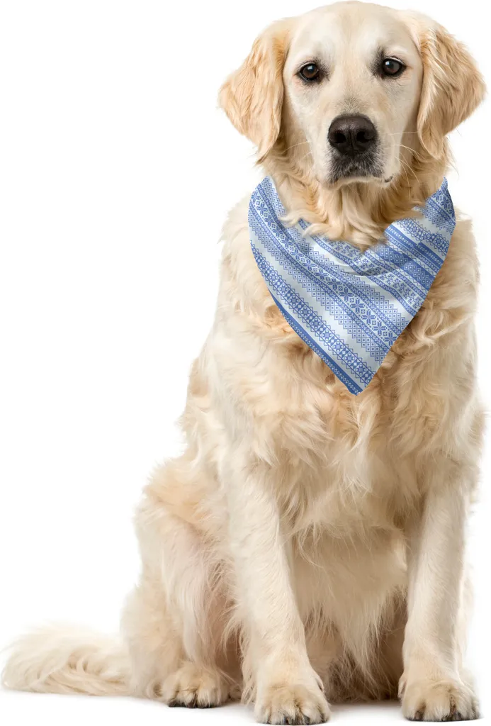 ABAKUHAUS Bandana nordica per animali domestici, motivo geometrico a chevron e fiori, 55x55 cm, azzurro e blu