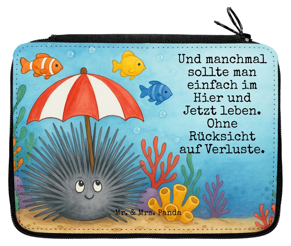 Mr. & Mrs. Panda Etui Seeigel Design - Weiß - Geschenk, Selbstliebe, Schlampermäppchen, Mäppchen, Federmäppchen, Achtsamkeit, Leben, Meer, Fede...