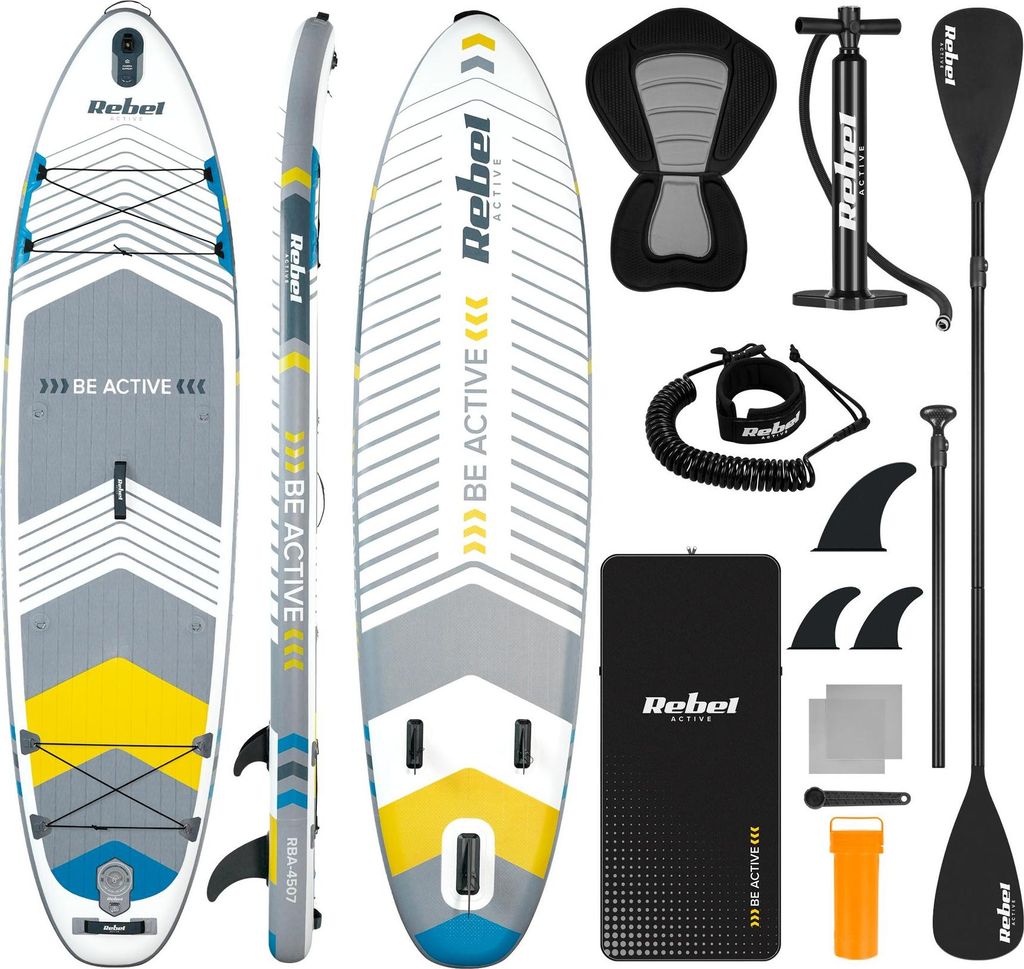 Rebel RBA-4507 Paddleboard SUP mit Zubehör, 335 cm, 140 kg, weiß