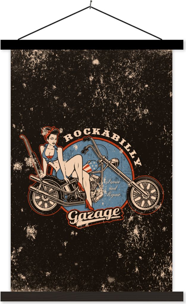MuchoWow Textilposter Mannshöhle - Frau - Retro 40x60 cm mit schwarzem Rahmen - Wanddekorationen