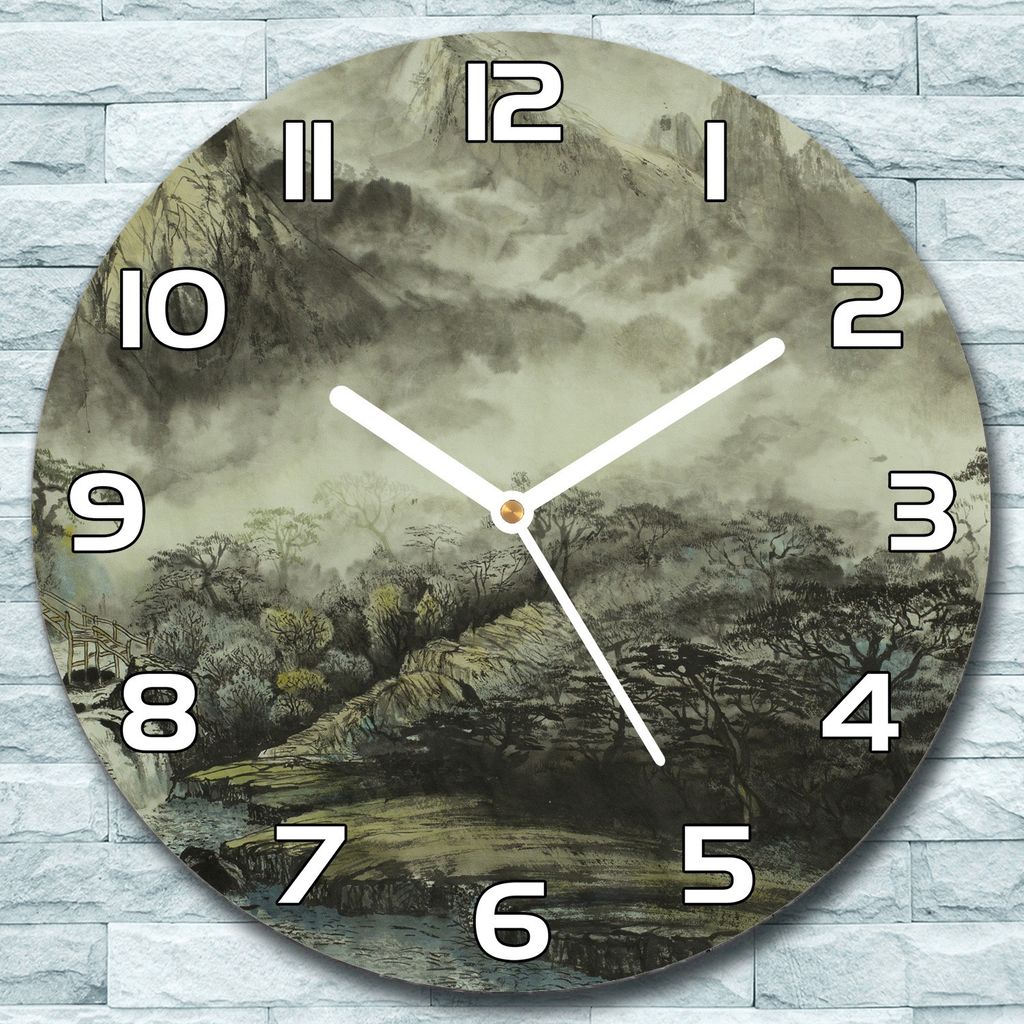Wanduhr aus Glas Rund fi 30 Chinesische Berg Quarz Deko Schlafzimmer Büro