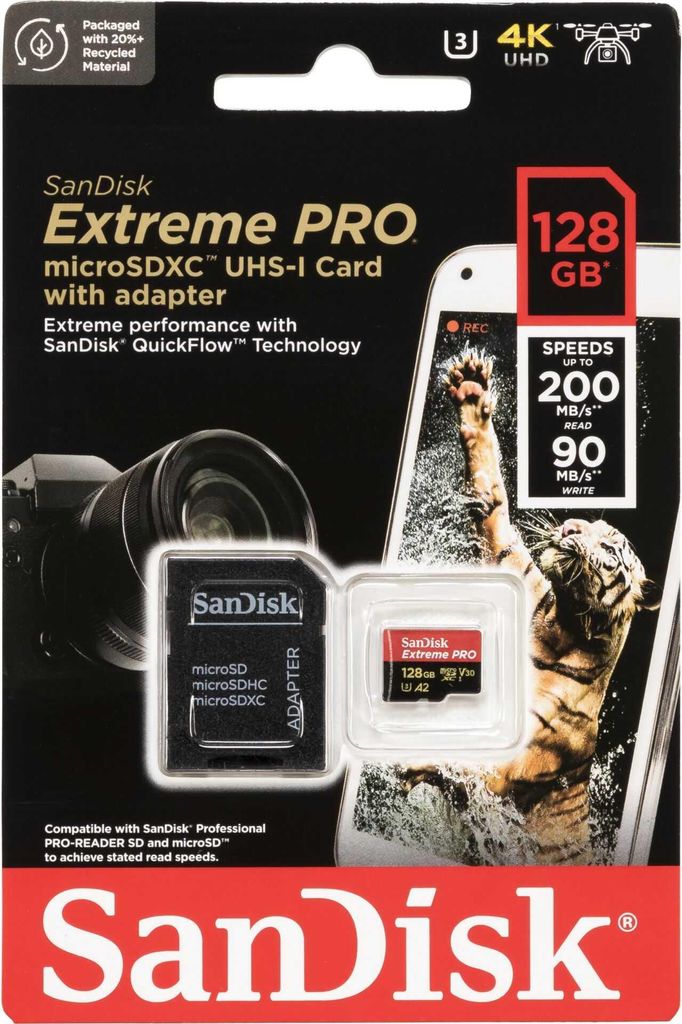 SanDisk microSDXC 128GB Extreme Pro A2 C10 V30 UHS-I U3 Immagine del prodotto 
