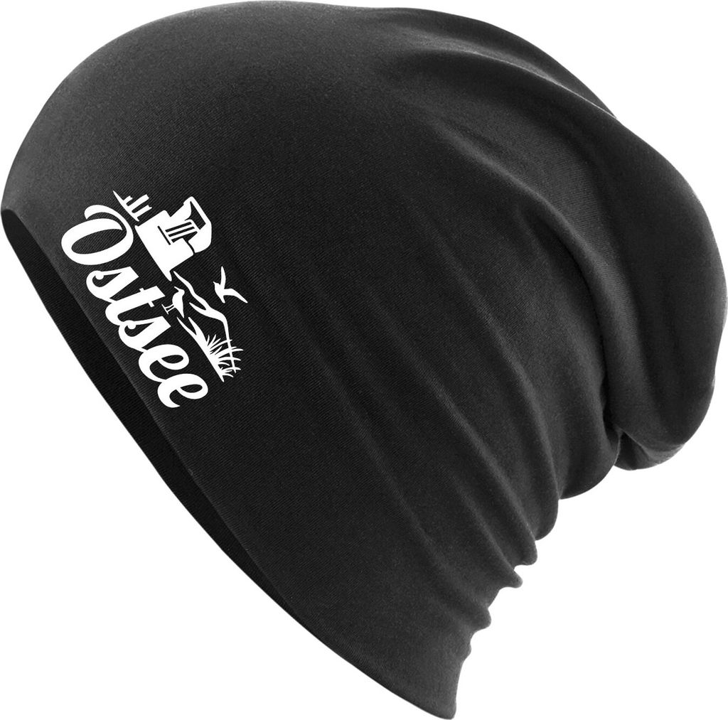 Huuraa Beanie Ostsee Strandmotiv Black One Size Baumwolle und Elasthan Mütze Geschenkidee