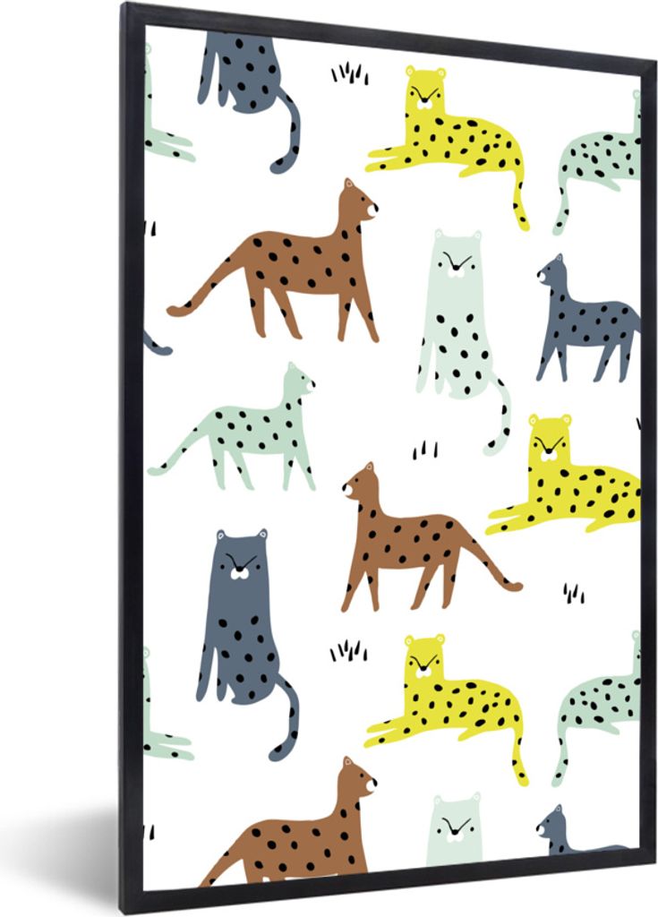 MuchoWow MuchoWow Gerahmtes Poster Katze - Dschungel - Farben 20x30 cm - Poster mit zchwarzem Bilderrahmen - Drucken - Bilder Poster im Rahmen