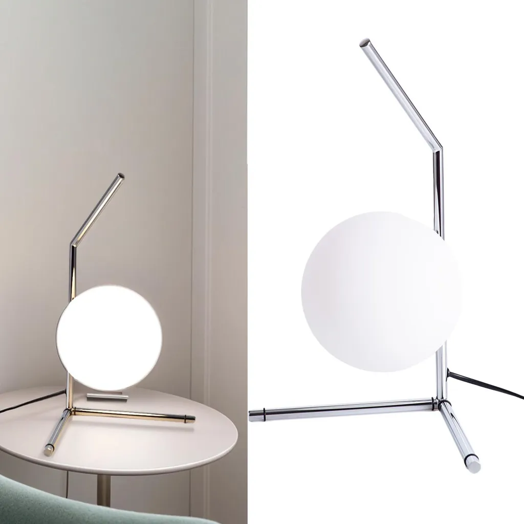 Lampada da Comodino Globo Vetro Bianco Ø15cm Base Cromo Moderna - 3