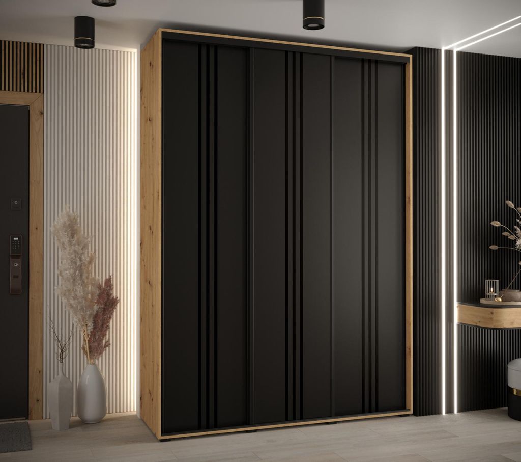 Kleiderschrank YVONA 6 - 170/45 cm, Eiche handwerklich / schwarz / schwarz
