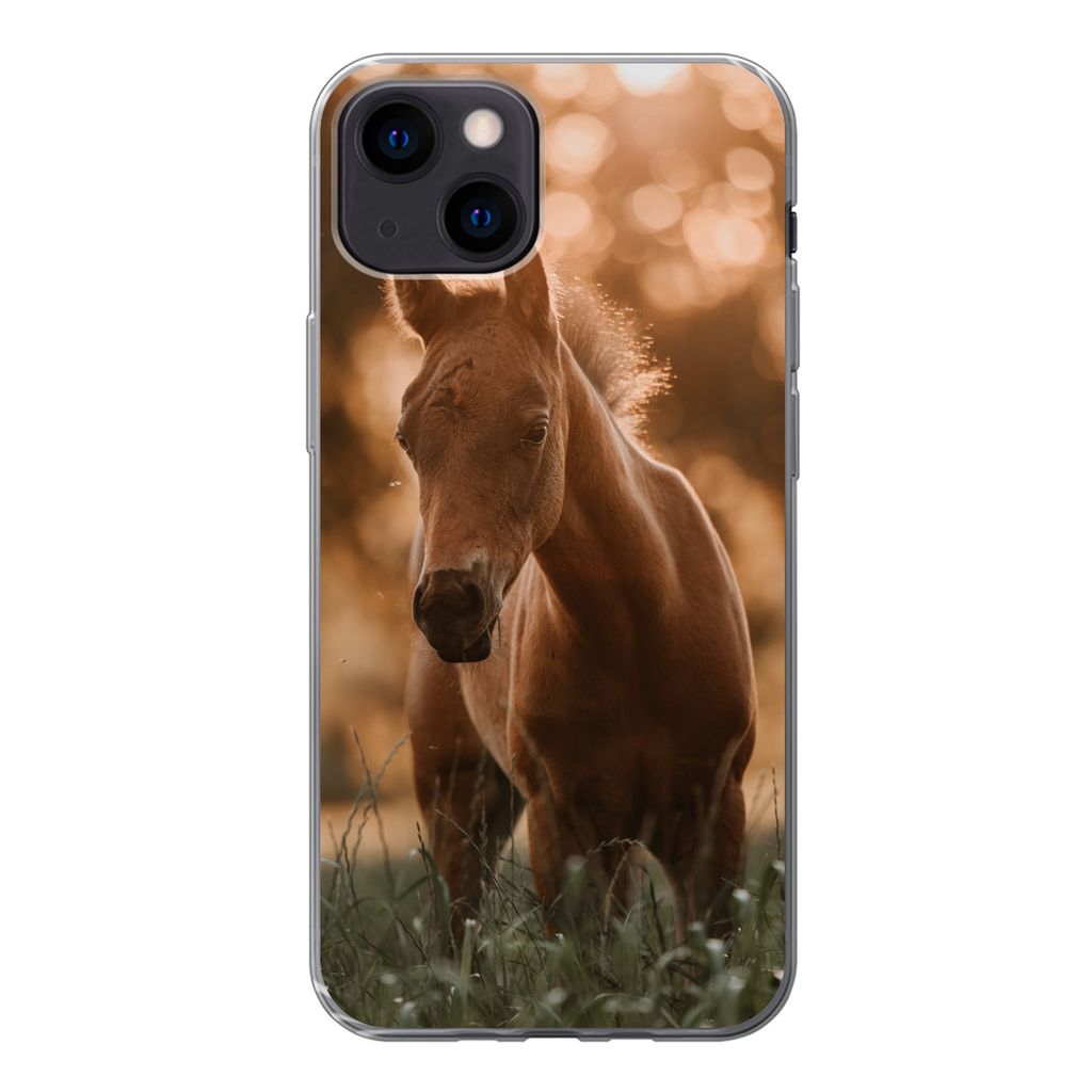 MuchoWow Handyhülle Schutzhülle Hülle für iPhone 13 mini Pferd - Licht - Landschaft Silikon Softcase Handy Hülle - Softcase