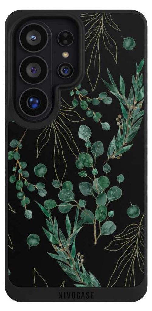 NIVOCASE Handyhülle für Samsung Galaxy S26 Ultra Hülle NIVOpure Case Schwarz Blätter Natur Eukalyptus