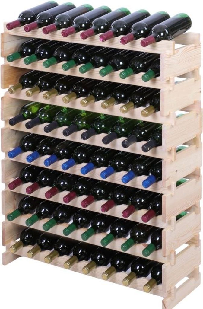 Weinregal VINOTECA FLEX PRO | HxBxT 107x84x28cm | 68 Flaschen auf 8 Ebenen | Massives Kiefernholz | Natur unbehandelt