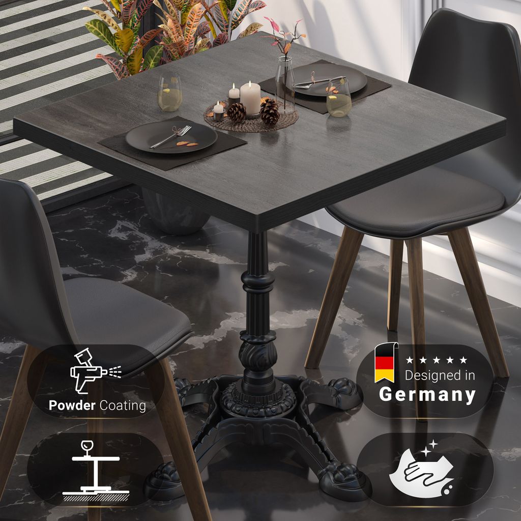 BPR | Bistro Tisch | 60 x 60 x 74,5 cm | Quadratisch | Schwarzer Rand | Wenge / Schwarz | Bistrotisch Gastro Tisch