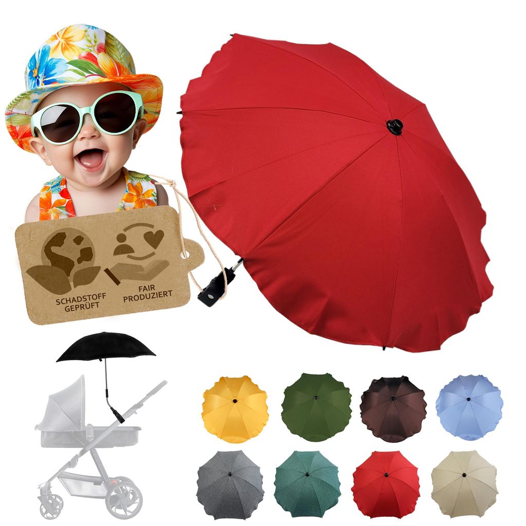 BAMBINIWELT Sonnenschirm für Kinderwagen Ø68cm UV-Schutz50+ Schirm Sonnensegel Sonnenschutz, rot