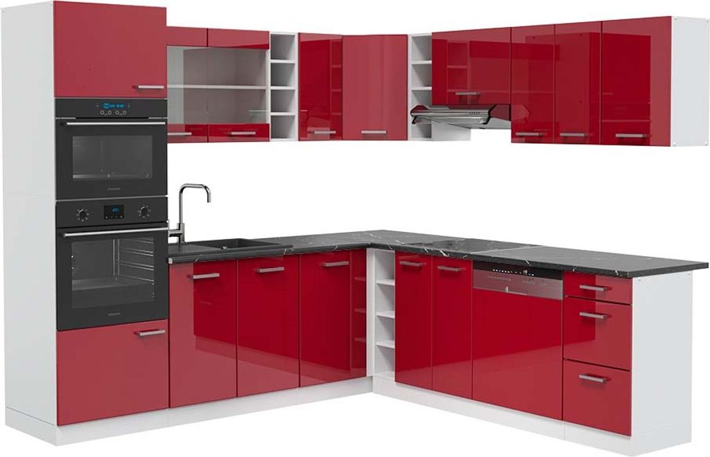 Eckküche Vicco R-Line Rot Hochglanz 247 x 60 cm , AP Anthrazit, Model 42687