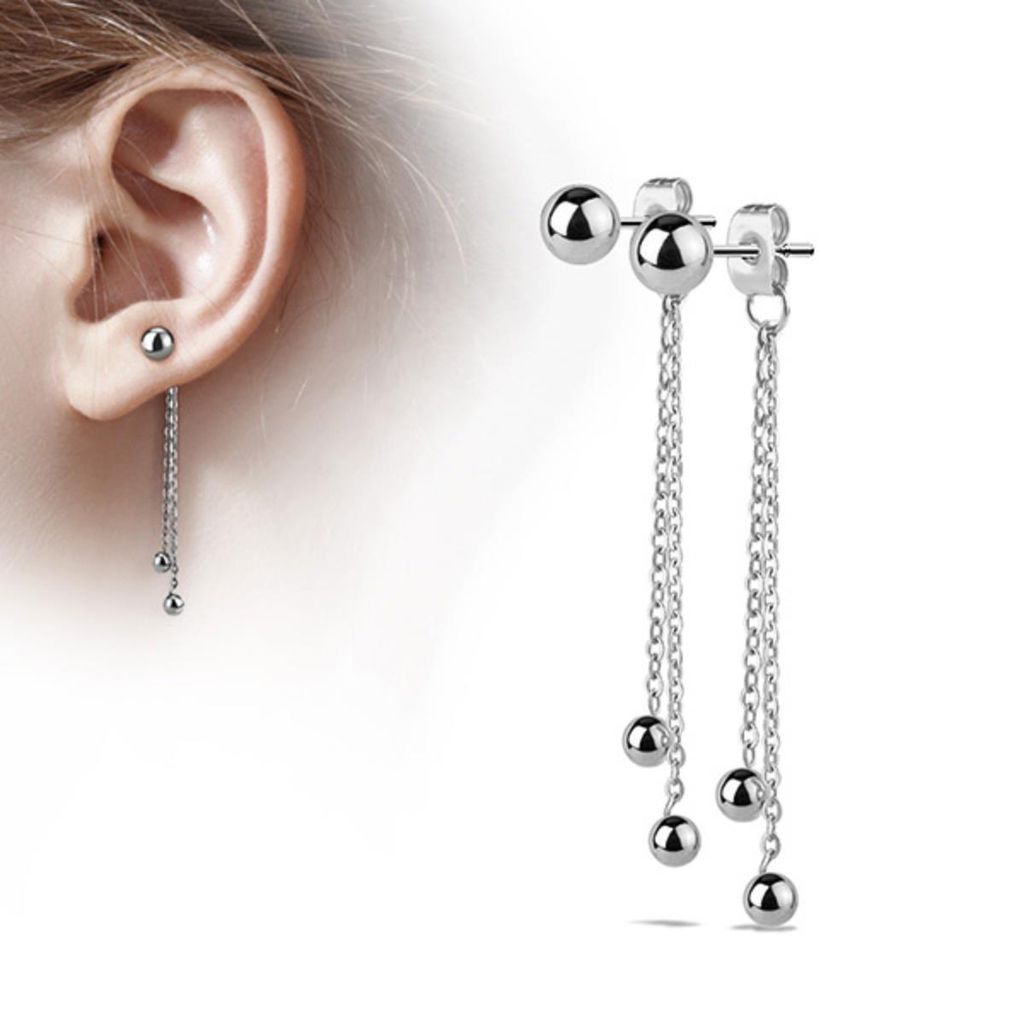 Ohrringe Vorne und Hinten lang: Kugel Ohrstecker Ohrhänger mit Ketten Silber