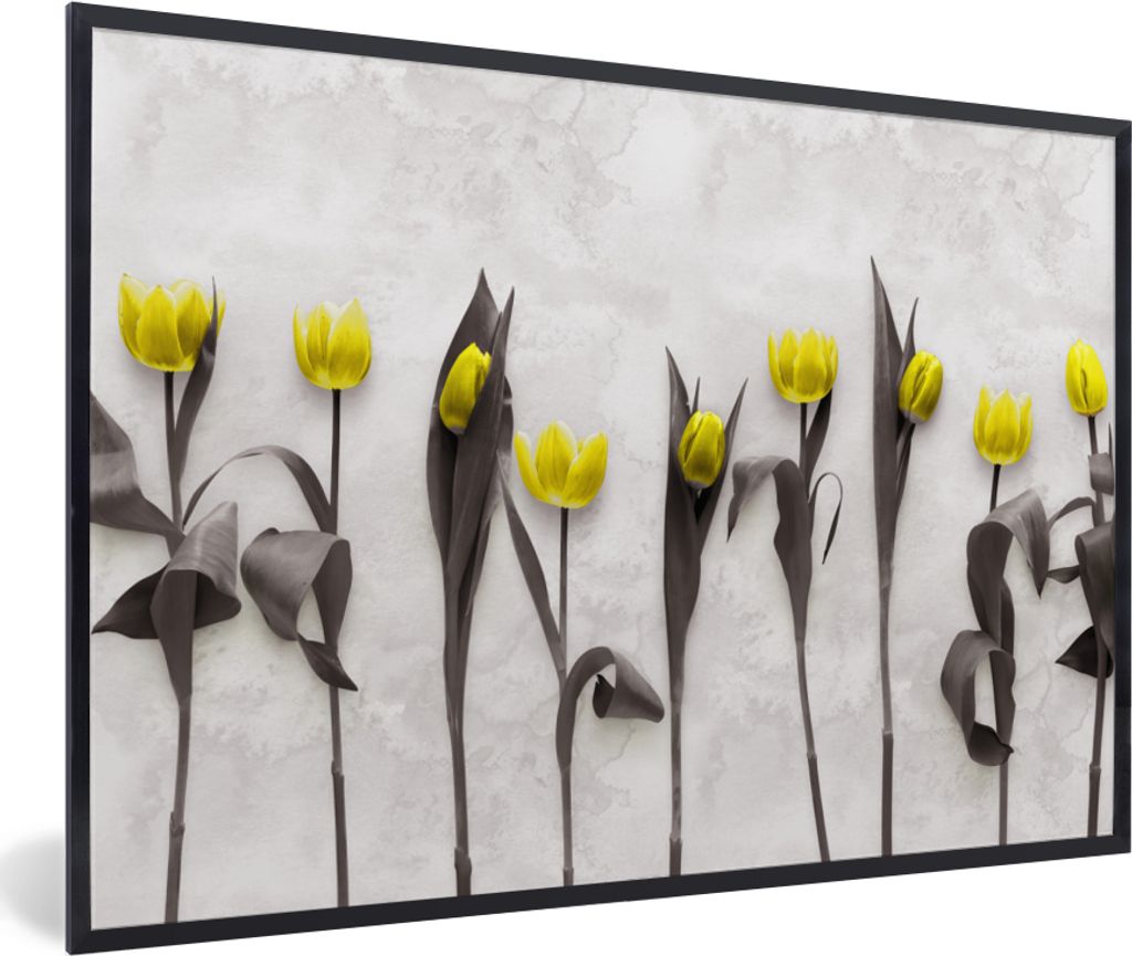 MuchoWow MuchoWow Gerahmtes Poster Blumen - Tulpen - Marmor 30x20 cm - Poster mit zchwarzem Bilderrahmen - Kunstdruck - Bild-Poster