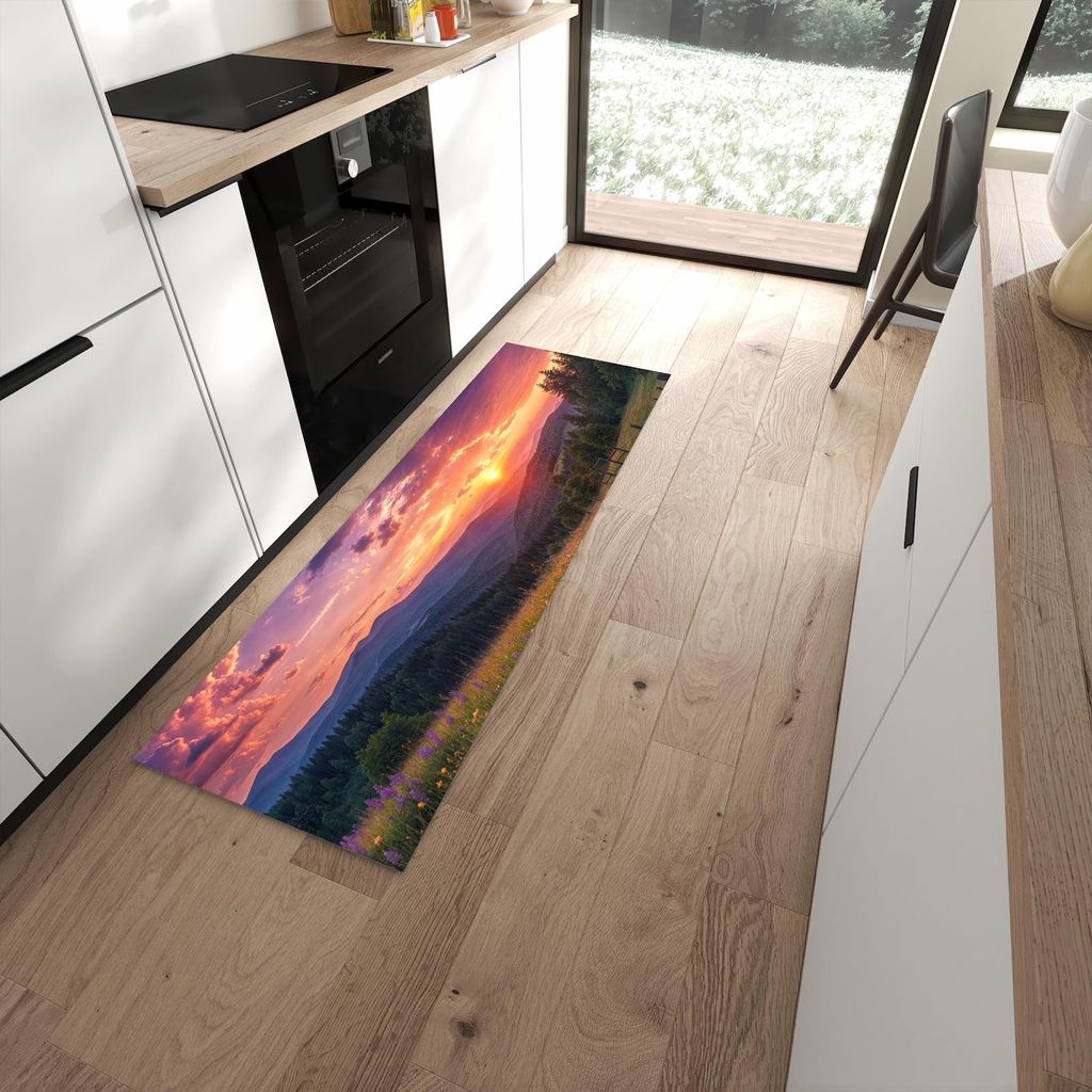 Küchenteppich 60x180cm rutschfest & abwischbar PVC Läufer - Wiese von Sonnenuntergang