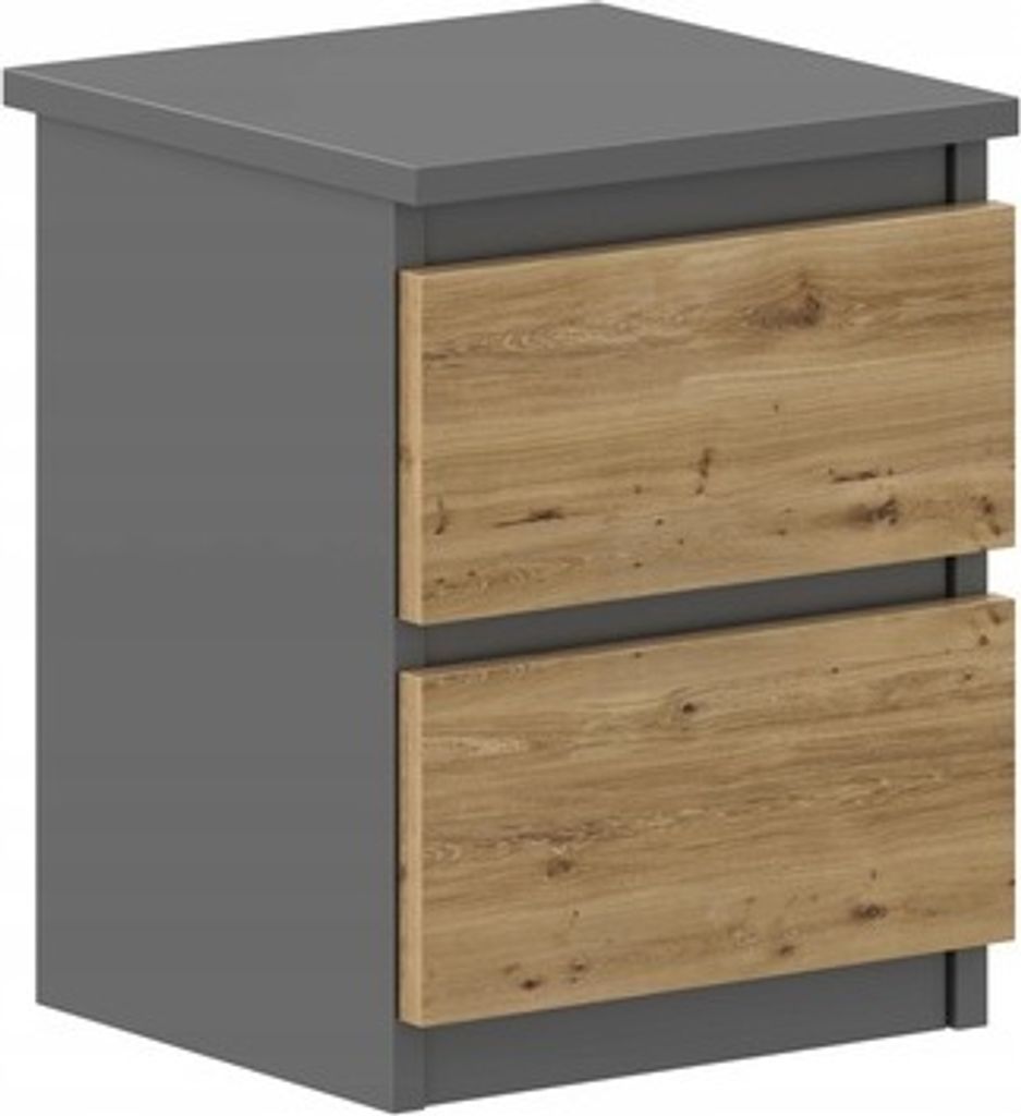 VBChome Nachttisch 30 x 26 x 38 cm Antrazit - Eiche Nachttisch mit 2 Schubladen für das Schlafzimmer Grifflose Büro Zimmer Modern