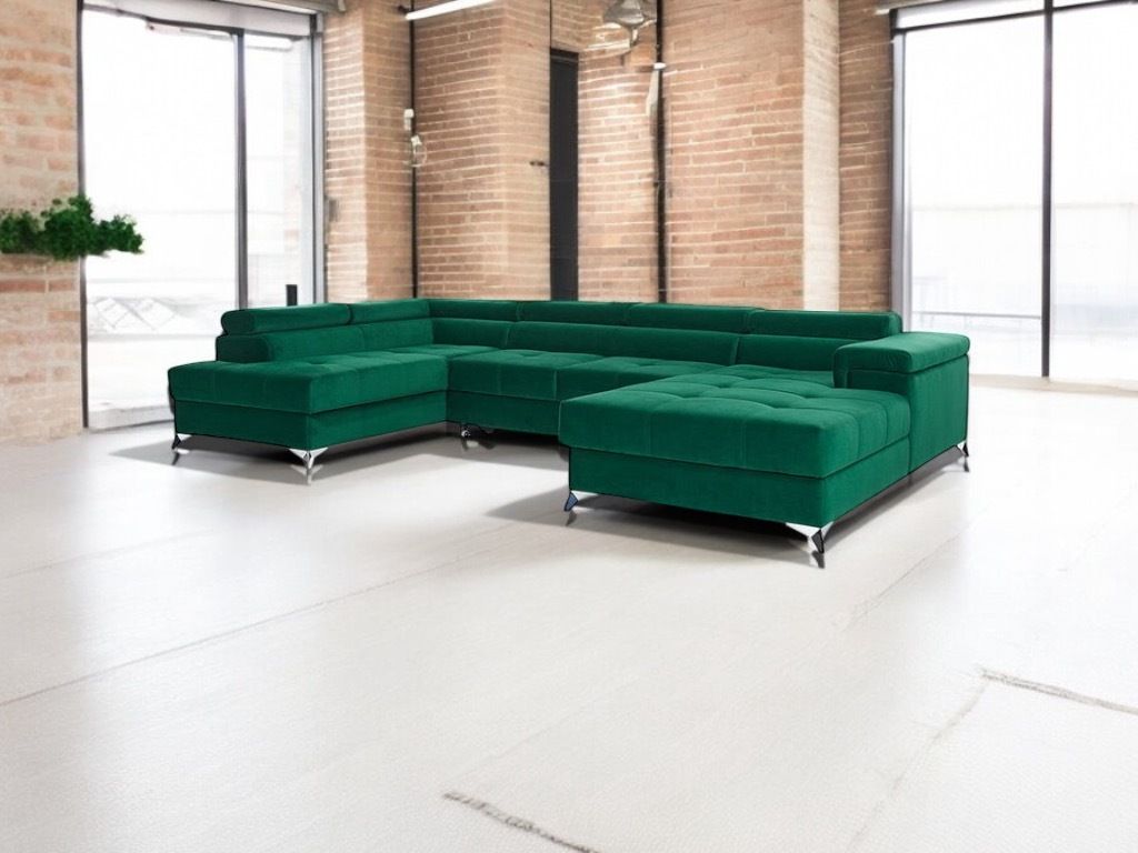 Ecksofa mit Schlaffunktion RADUS U-Form, Sofa Couch mit Bettkasten Eckcouch, Schlafsofa für Wohnzimmer, Couch mit Schlaffunktion Grün