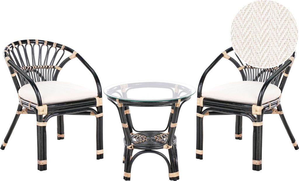 BELIANI Balkonset Schwarz Rattan 3-teilig 2 Sessel mit Produktbild 