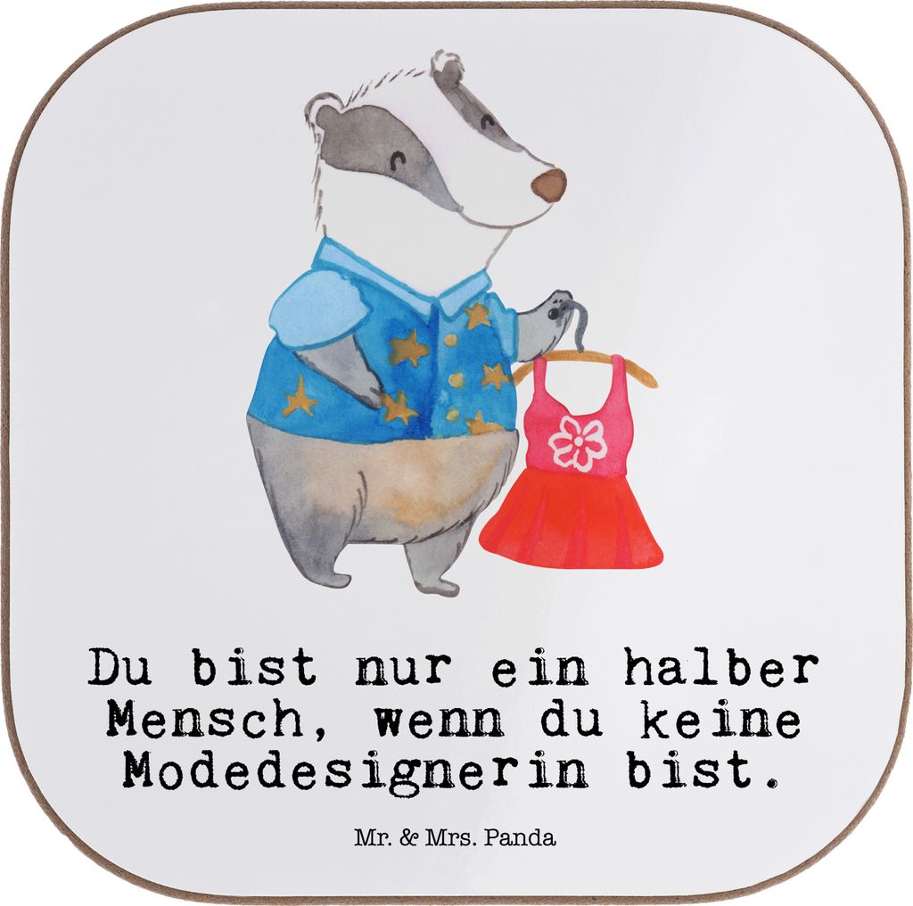 Mr. & Mrs. Panda Untersetzer Glas Modedesignerin Herz - Weiß - Geschenk, Fashion Designerin, gläseruntersetzer, unterleger, Spruch, Lustig, für ...